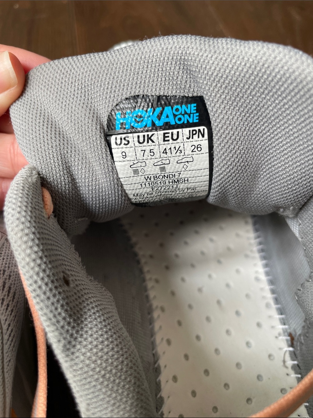 Hoka Women's Light Gray and Peach Athletic Running Shoes - Picture 6 of 7